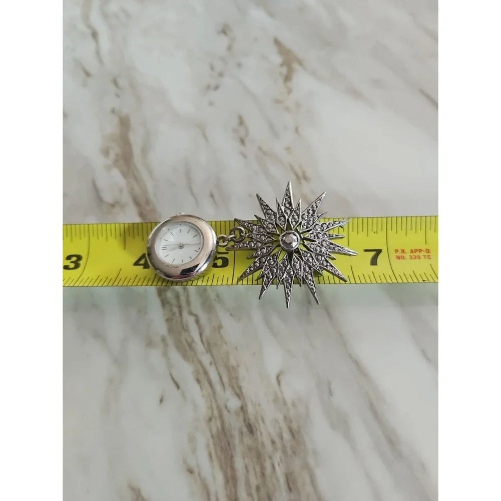 Vtg Monet Hanging Dangle Watch Silver Tone Starburst Brooch Pin‎ Needs Battery
